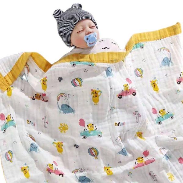 

blankets yovepii 100% cotton gauze 6 layer thread towel blanket babys 110*110cm quilts cartoon boys girls shower sleeping cover