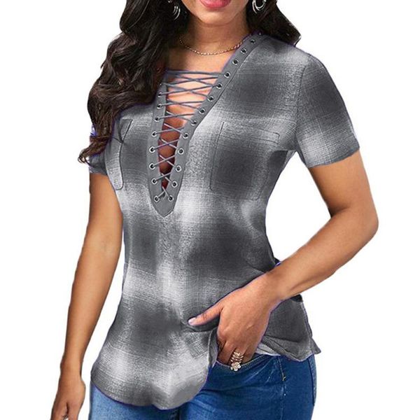 

women's t-shirt tie dye gradient print t shirt women short sleeve v-neck cross 2xl plus size female shirts casual summer 2021, White