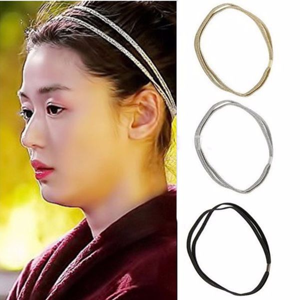 

1pc fashion glitter elastic double headband bling headband girls hair hoop women hair accessories wholesale, Golden;white