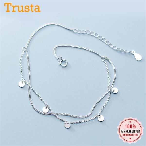

trustdavis 925 sterling silver fashion sweet double layer round wafer chain anklets for women valentine's day gift jewelry da671 211018, Red;blue