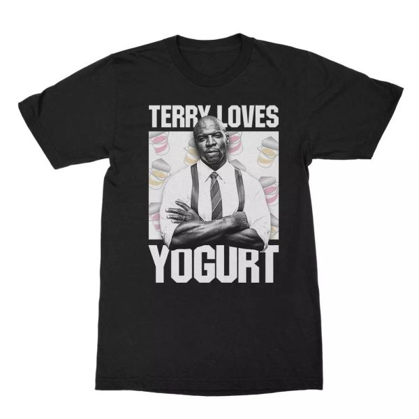 

brooklyn nine-nine terry loves yogurt men's t-shirt, White;black