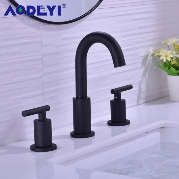 

bathroom sink faucets faucet dual handle mixer black & cold water deck mounted tub brushed gold basin tap