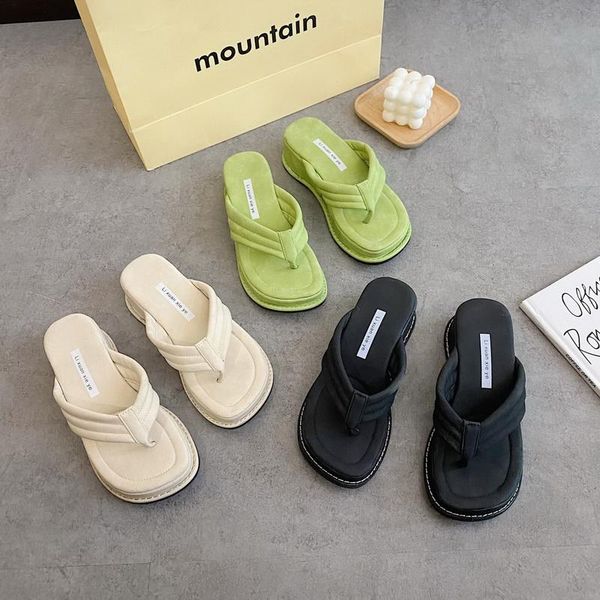 

sandals litthing summer women 2021 fashion slippers platform women's flip flops high heels slipper sandalias, Black