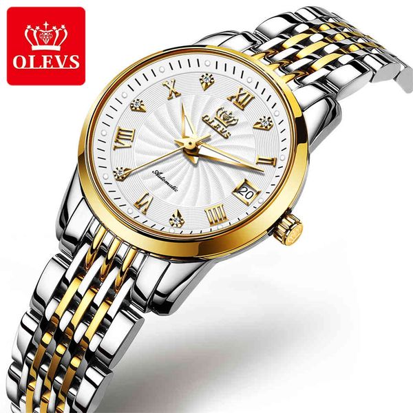 

olevs women mechanical automatic watch brand luxury waterproof ladies es fashion casual es damski, Slivery;brown