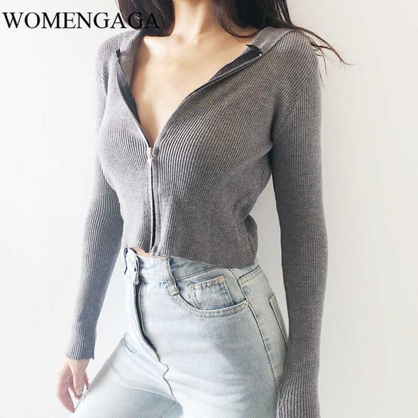 

spring women ribbed kint zip up hooded cardigan zippers knitting sweater t girl female ejxx 210603, White