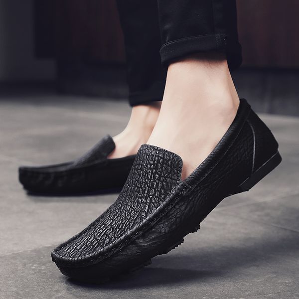 

dress shoes handmade fashion men sewing casual genuine leather flat mens loafer custom bespoke slip-on brand footwear male shoes 6, Black