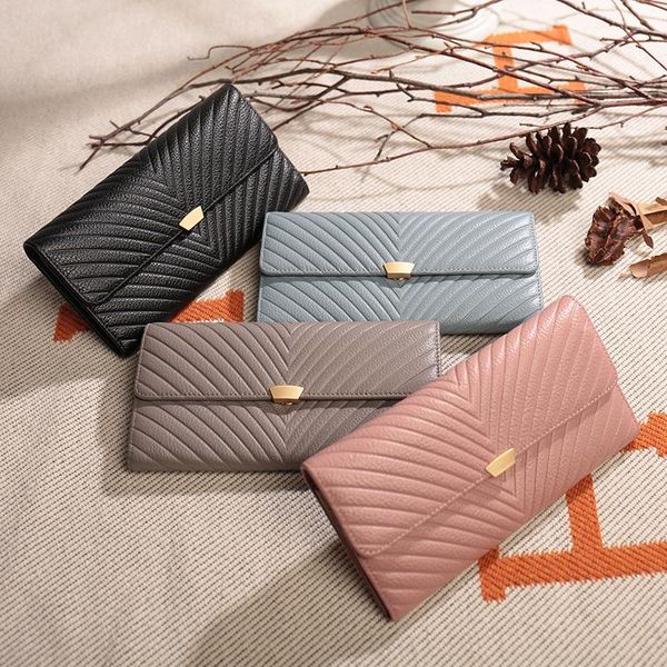 

wallets korean version of the first layer leather long ladies wallet large capacity clutch purse coin, Red;black