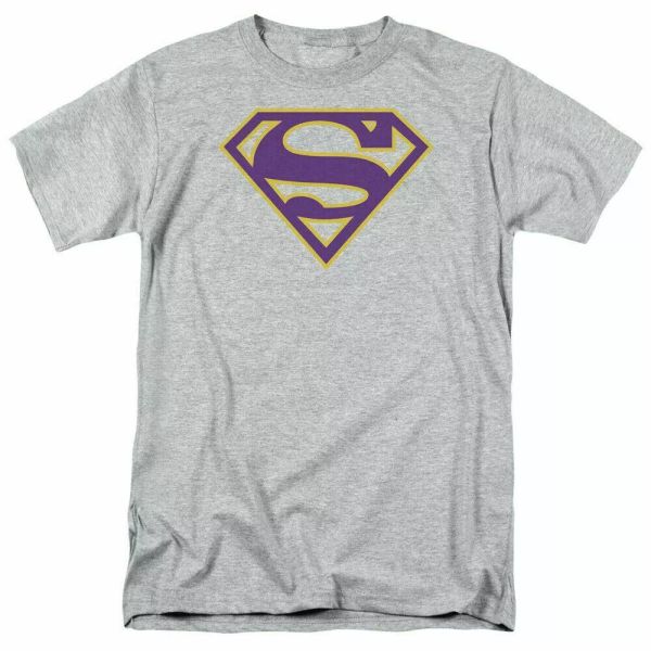 

superman purple & gold shield t shirt mens licensed classic dc comics sport gray, White;black