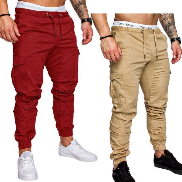 

men's pants autumn men hip hop harem joggers 2021 male trousers mens solid multi-pocket cargo fit sweatpants tactical, Black