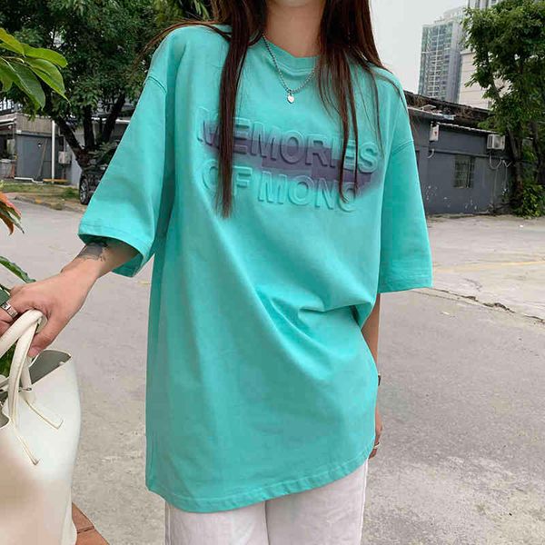 

polos ytx506 red net three-dimensional letters in korean loose tide around the neck of short female shirt, White
