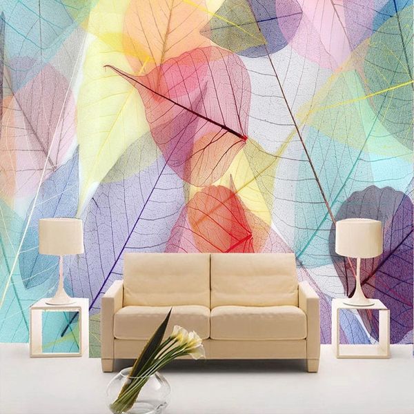 Murais personalizados papel de parede moderno abstrato colorido folhas foto sala de estar tv sofa fundo parede à prova d'água