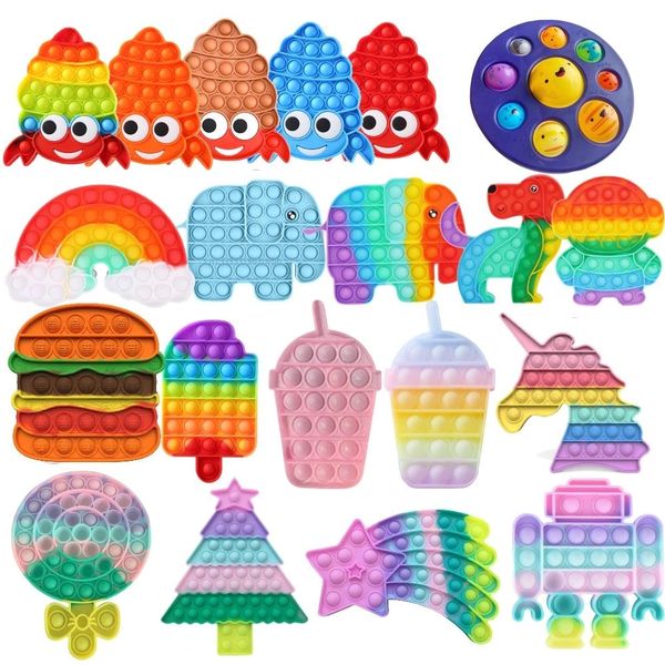 

latest rainbow colored push bubble fidget toy adults kids sensory stress relief funny anti-stress toys wholesale