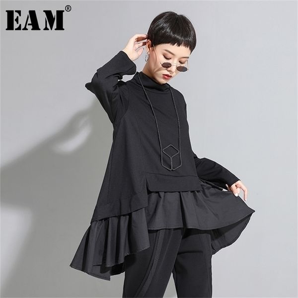 

[eam] loose fit asymmetrical ruffles sweatshirt high collar long sleeve women big size fashion spring autumn 1a529 210909, Black