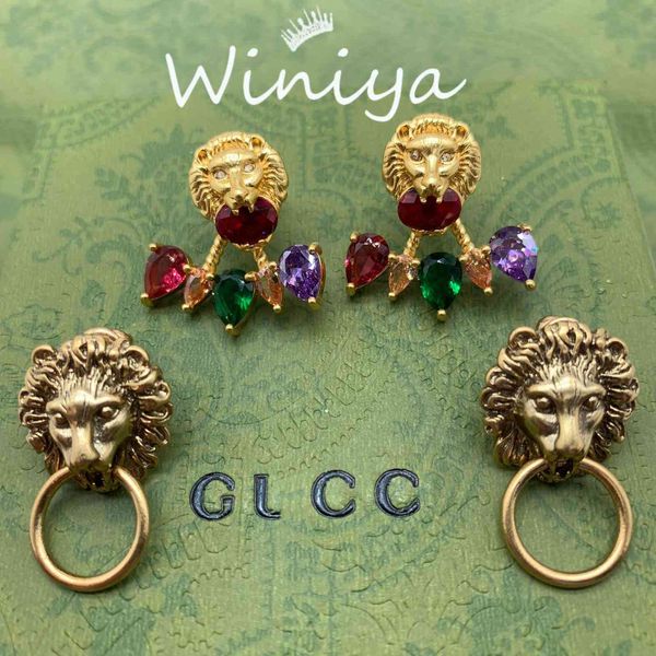 

design jewelry g's earrings / gujia's 21 year new brass tiger head color diamond earrings, simple accessories for women, Golden