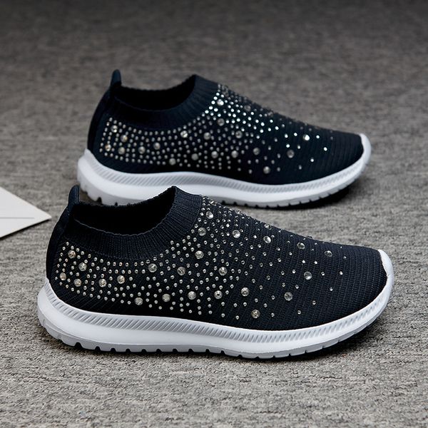 

low womens shoes large size rhinestone socks color matching thick soled old couple shoe sports sneaker woman trainers sneakers 35-43, Black