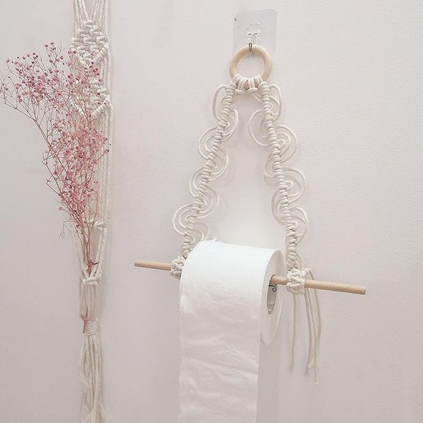 

vintage macrame toilet rope paper holder towel hanging stand kitchen bathroom hand-woven wall mounted storage rack decoration holders