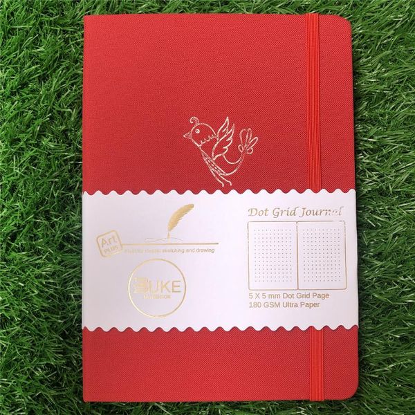 

bamboo paper dotted notebook dot grid journal for ins - red cover/waterproof fabric cover/birds notepads, Purple;pink