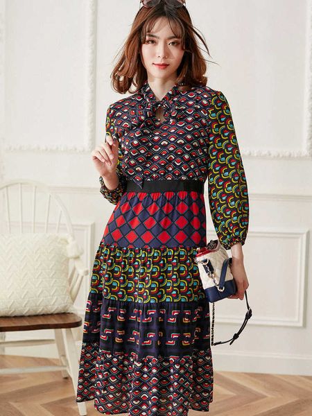 

casual dresses national wind printed dressed in pure silk bowknot mulberry as a woman's word a4zi, Black;gray