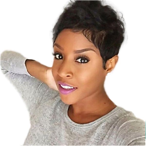 

short bobwig with bangs straight brazilian pixie cut wigs for black women human hair glueless full machine made remy humanhair wig, Black;brown