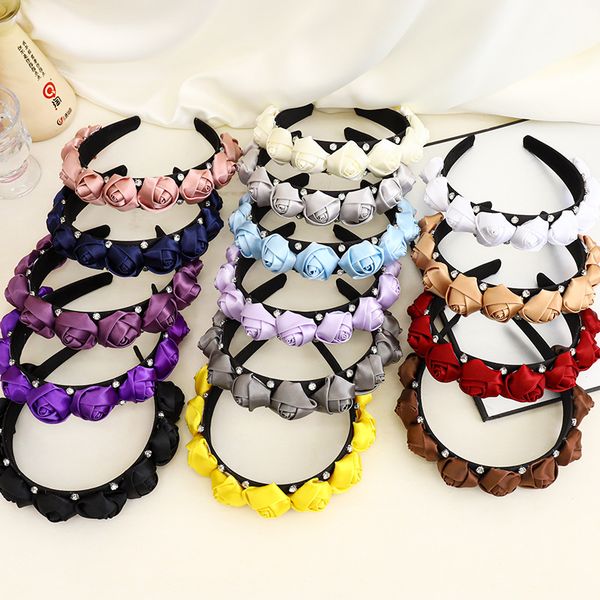 

2021 vintage rhinestone cloth rose bezel hairband hair accessories women girl headband opaska do wlosow bandeau femme diademas, Silver