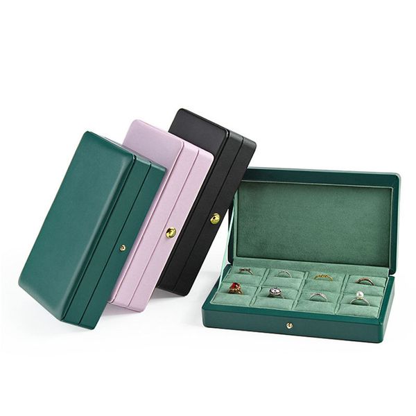 

fashionable simple european style portable leather fashion 8-bit jewelry ring pendant earring storage box, Black;white