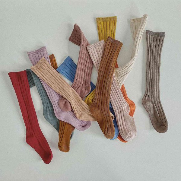 

baby girls candy color fashion all-match knee highs autumn winter 1-8 years cotton casual socks 3 pairs 210508, Pink;yellow