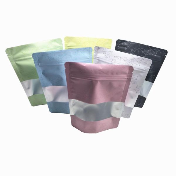 

50pcs/lot 19x29cm printing stand up aluminum foil recyclable packaging bags with clear window coffee tea storage