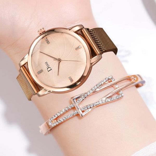 

wristwatches milan strap luxury rhinestone women's watches ore glass dial buckle alloy wrist watch ladies quartz clock montre femme, Slivery;brown