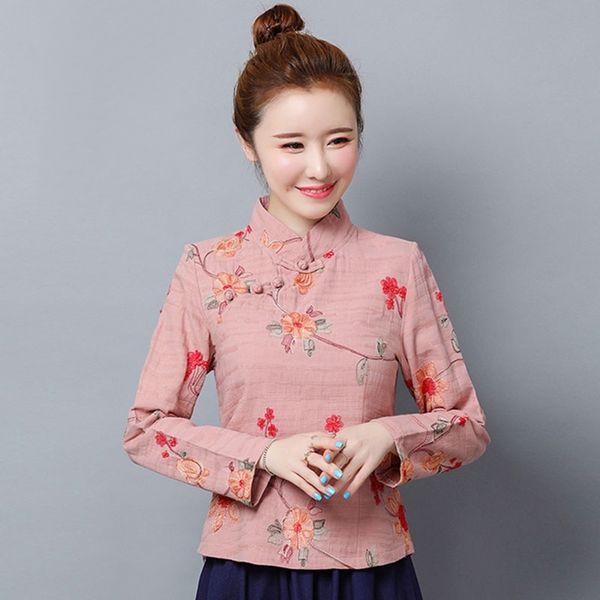 

winter traditional chinese clothing ladies chinese tang suit mandarin collar qipao shirt chinese style clothing women 11581, Red