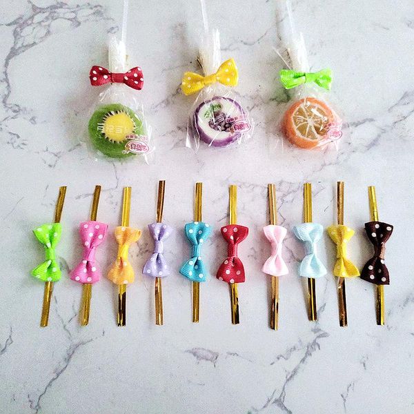 

gift wrap 100pcs bow tie wrapping golden wire bowknot binding lollipop candy packaging bags fastener sealing fixed ties box supplies