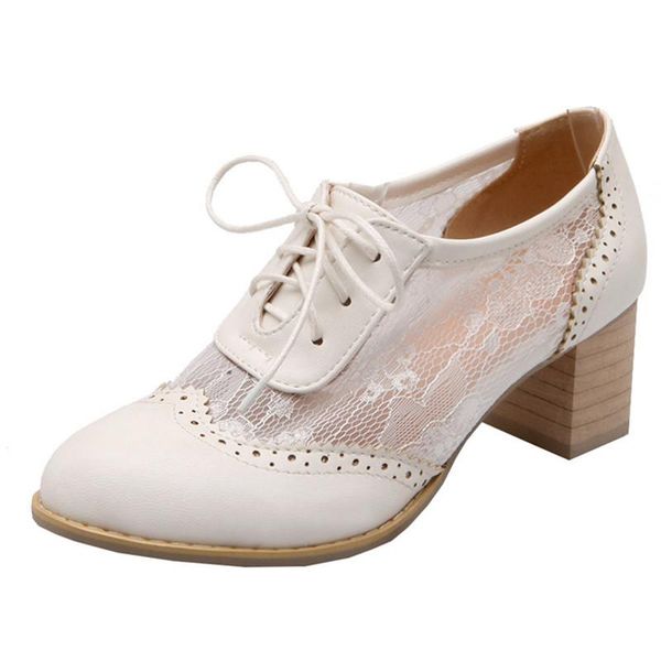 

dress shoes agodor fashion women block high heel wingtip oxford lace up vintage pumps retro for woman, Black