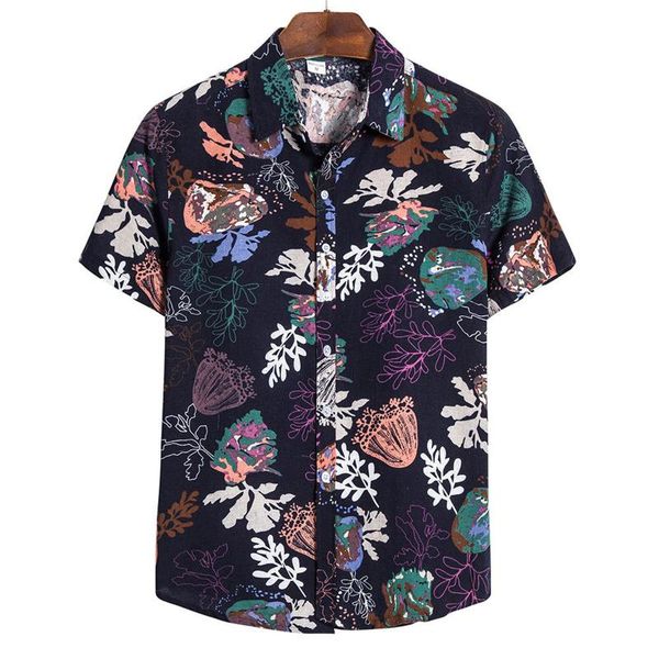 

men's casual shirts shirt short sleeve hawaiian beach floral printed summer harajuku streetwear holiday men clothing chemise homme, White;black