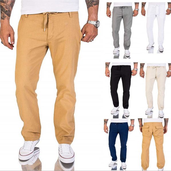 

men's pants autumn and winter 2021 casual classic solid color cotton hemp large poet sports, Black