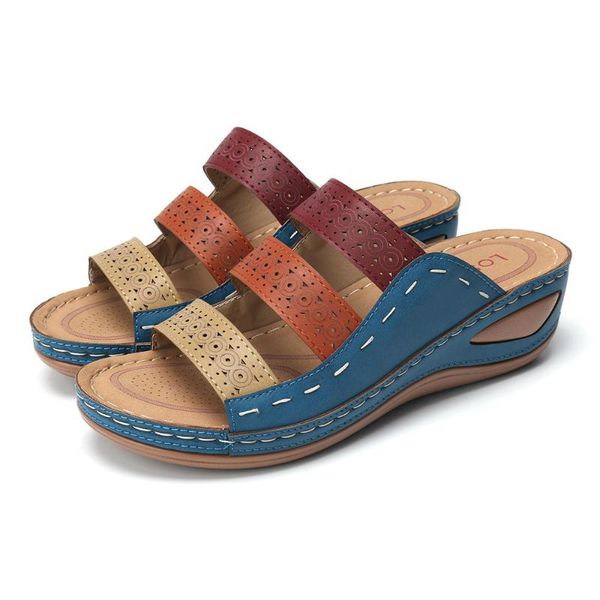 

summer women lady fashion three-color stitching color casual low wedge heel peep toe sandals slippers shoe, Black