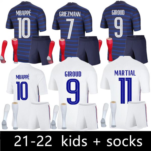 

2021 2 stars france soccer jersey mbappe griezmann kante pogba maillot de foot euro 20 21 kids kits + socks set football shirts uniform, Black;yellow