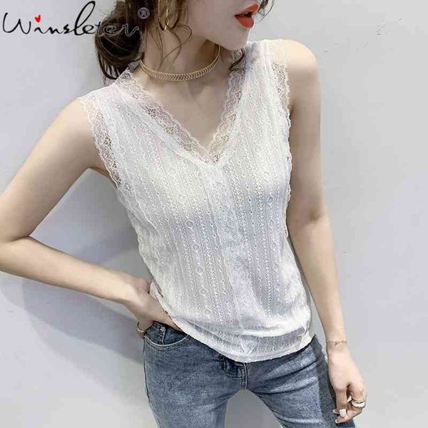 

women's tanks & camis summer european style thin lace vest chic v-neck hollow out patchwork pullover women sleeveless al, White