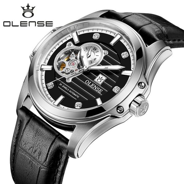 

wristwatches luxury mechanical men watch men's watches brand business sapphire glass cowhide strap automatic wristwatch montre homme, Slivery;brown