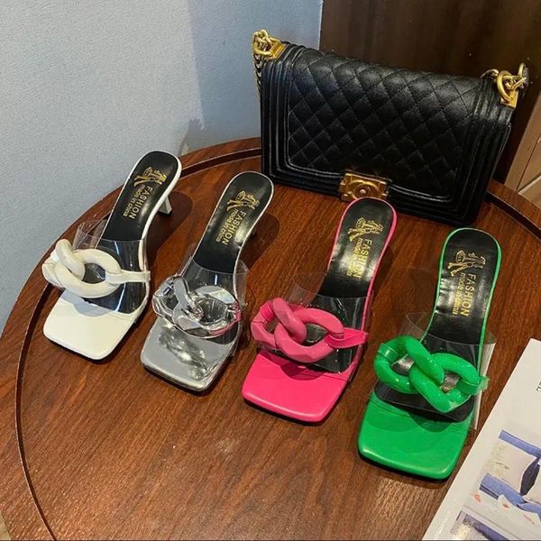 

slippers 2021 women's summer style metal buckle red green shoes women, Black