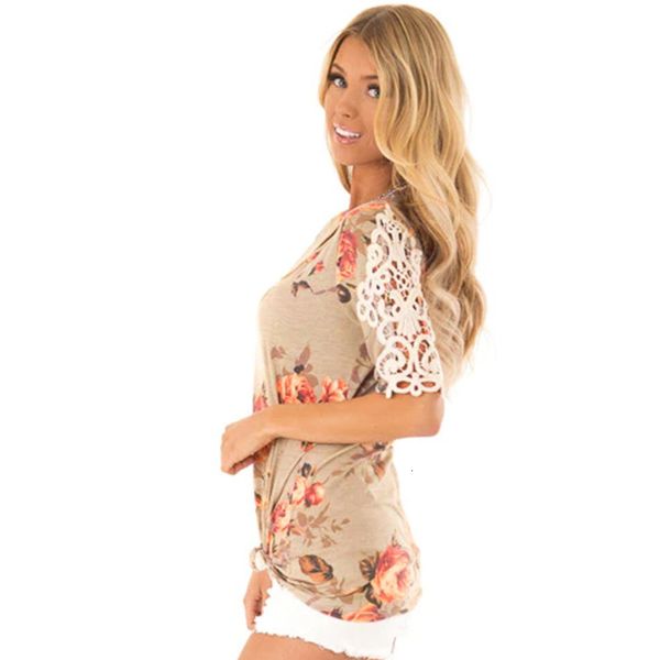 

large size women clothing summer flower print t-shirt ladies fashion casual lace short sleeve o-neck t-shirts, White