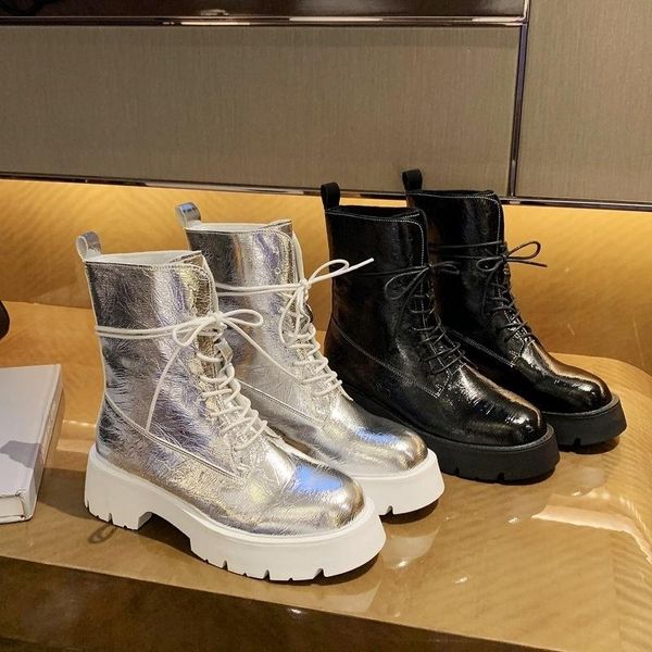 

dress shoes boots women's british style 2021 spring and autumn thick bottomed versatile single tall handsome heel, Black