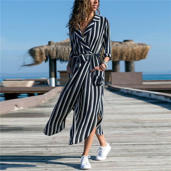 

casual dresses nice autumn and winter brand ladies elegant long dress women's striped long-sleeved v-neck fashion wild, Black;gray