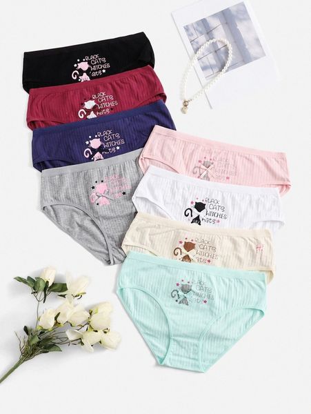

8pack plus cartoon graphic panty q05c#, Black;white