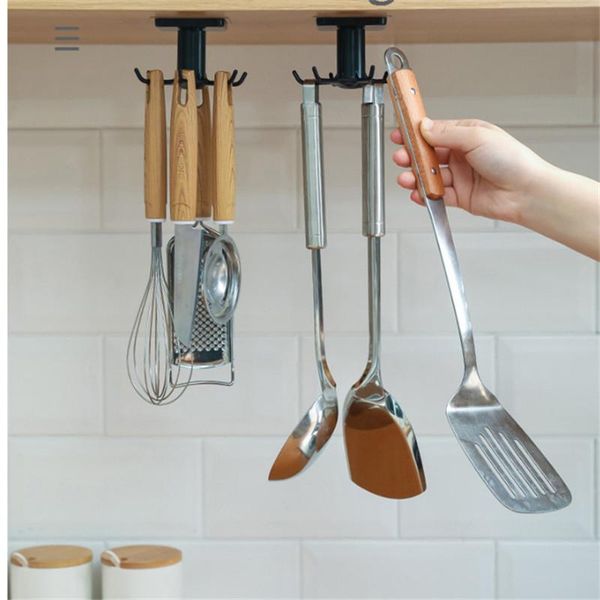 

6-claw kitchen storage hook rotating rack punch wall-mounted kitchenware hanging shovel spoon gadget & organization