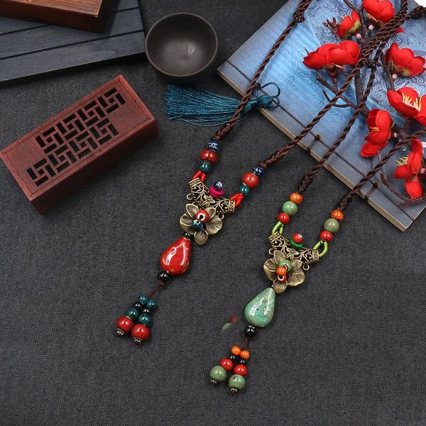 

pendant necklaces handmade ceramic fashion simple collarbone chain national wind restoring ancient ways long sweater, Silver