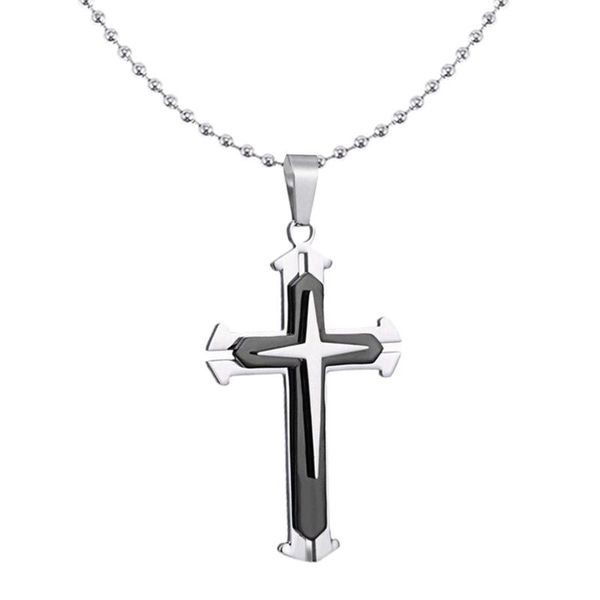 

pendant necklaces 2021 male cross jesus gold black zirconia necklace jewelry for men gift, Silver