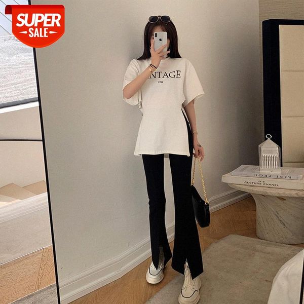 

be careful of the machine hollow split inner short-sleeved t-shirt female letter bottoming shirt net red #k897, White