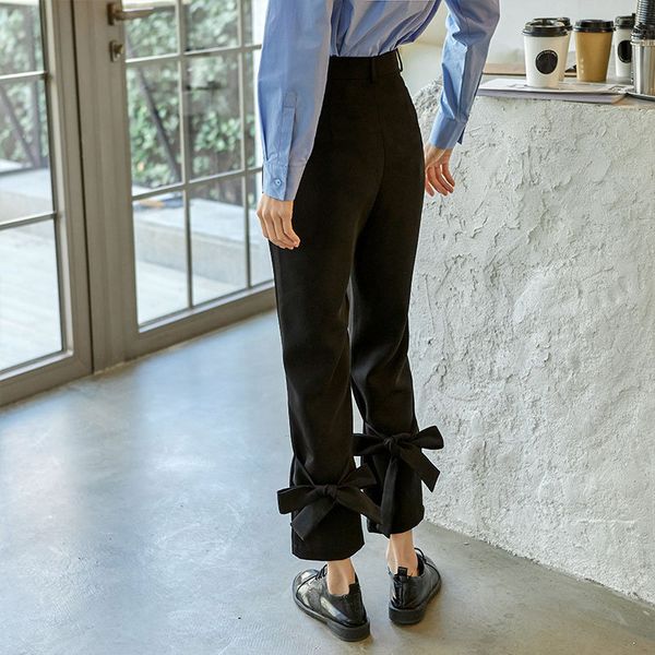 

black bow retro all match fashion streetwear autumn high waist vintage loose brief casual women pencil trouser 210421, Black;white
