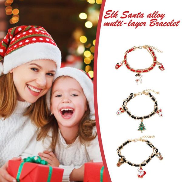 

bangle santa claus elk christmas tree pendant fashion bracelet alloy drip party accessories holiday gift, Black