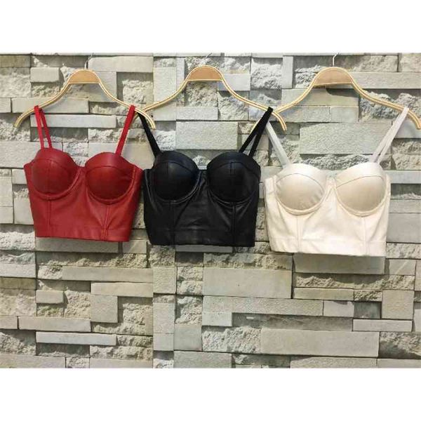 

women's tanks & camis p164 good quality cool black pu leather bralet bustier bra night club party cropped tube 4tmm, White