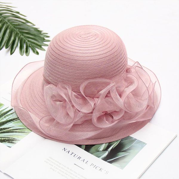 

womens organza sun hats women flower summer tea party caps female elegant floral uv church fashion p2, Blue;gray